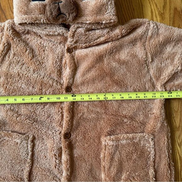 NWOT Cozy Brown Bear Hoodie Robe with Orange Accents - Picture 10 of 12